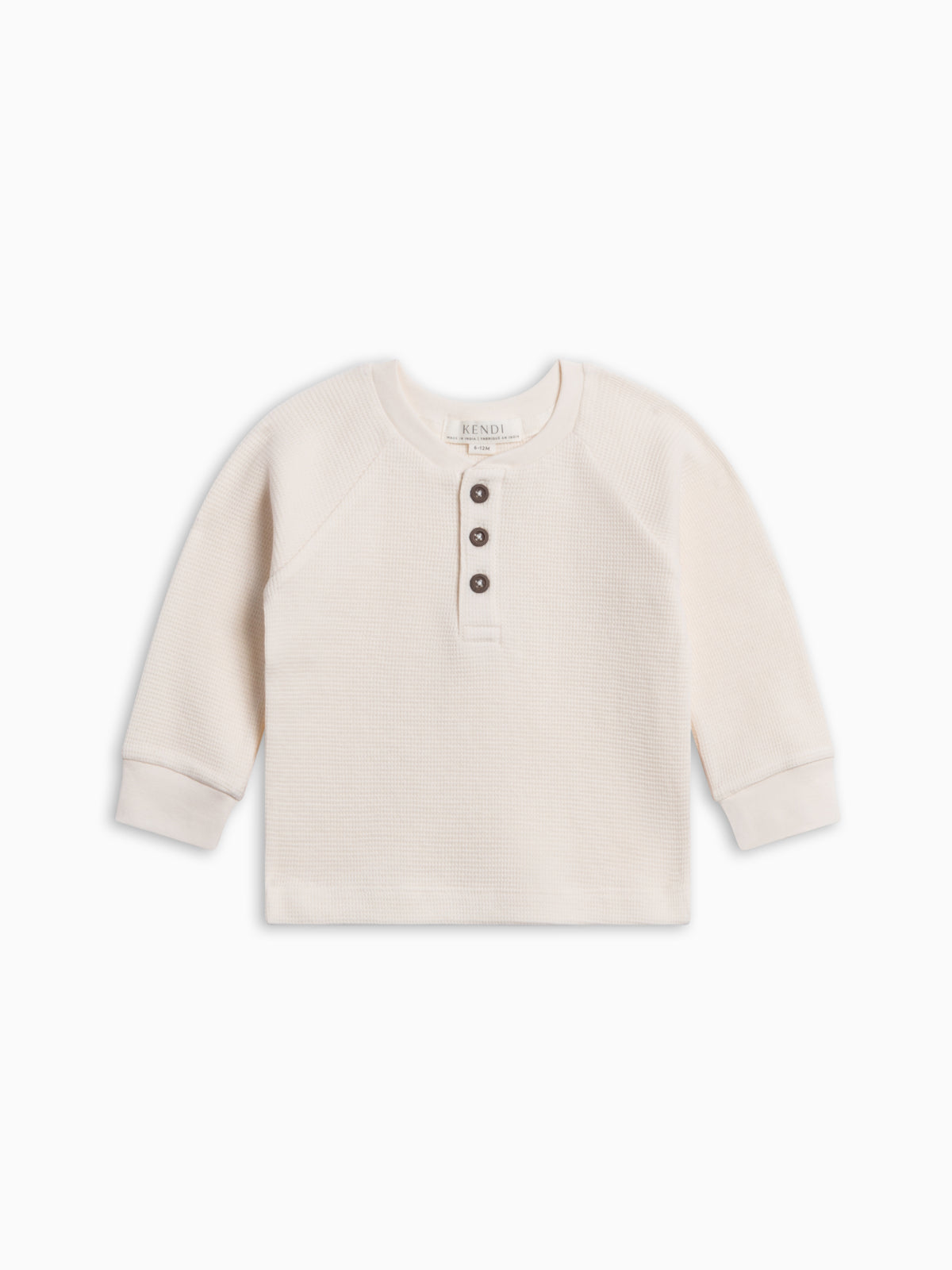 Jones Waffle Knit Henley Raglan Shirt - Ivory Baby-Kids : Tops : Tees : Long Sleeves KENDI by Colored Organics Jones Waffle Knit Henley Raglan Shirt | Colored Organics®