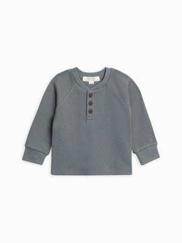 Jones Waffle Knit Henley Raglan Shirt Sale : Baby-Kids : Tops : Tees : Long Sleeves KENDI by Colored Organics Organic Cotton Baby and Kids Jones Waffle Knit Henley Raglan Shirt