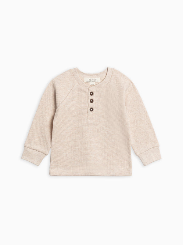 Jones Waffle Knit Henley Raglan Shirt Baby-Kids : Tops : Tees : Long Sleeves Kendi Organic Cotton Baby and Kids Jones Waffle Knit Henley Raglan Shirt