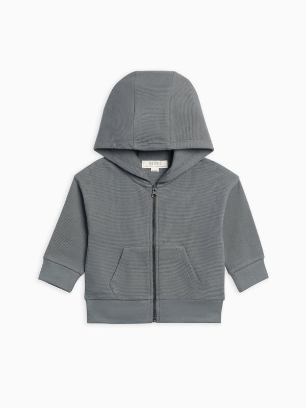 Meyer Waffle Knit Zipper Hoodie Baby-Kids : Tops : Tees : Long Sleeves Kendi Organic Cotton Baby and Kids Meyer Waffle Knit Zipper Hoodie