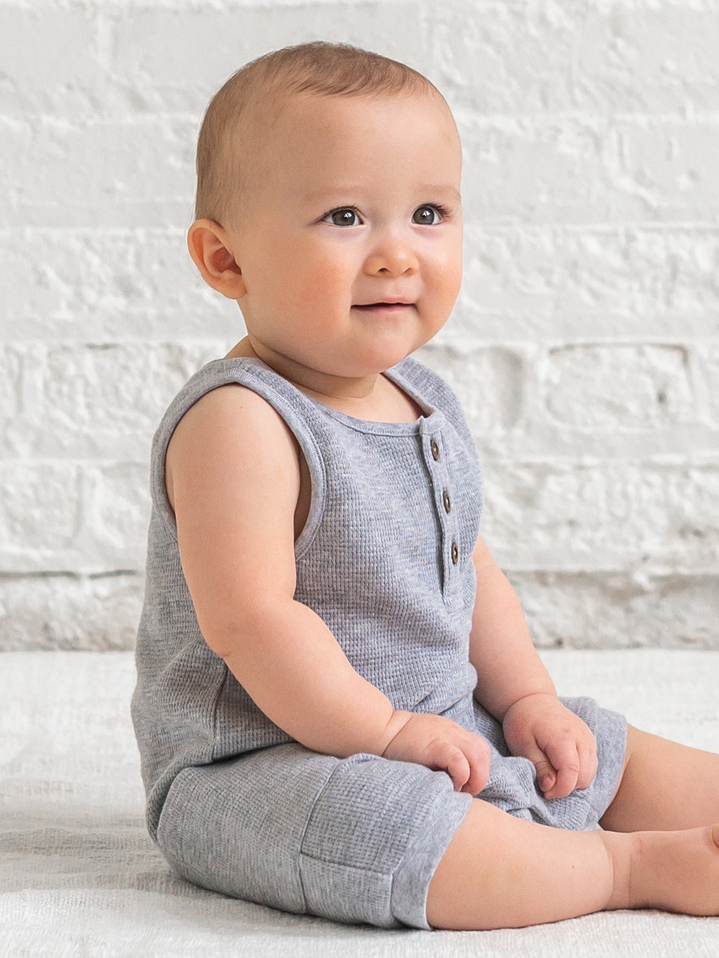 Percy Waffle Short Romper - Ashen Baby : One Pieces : Rompers : Tanks KENDI by Colored Organics Baby Percy Waffle Short Romper - Ashen | Colored Organics®