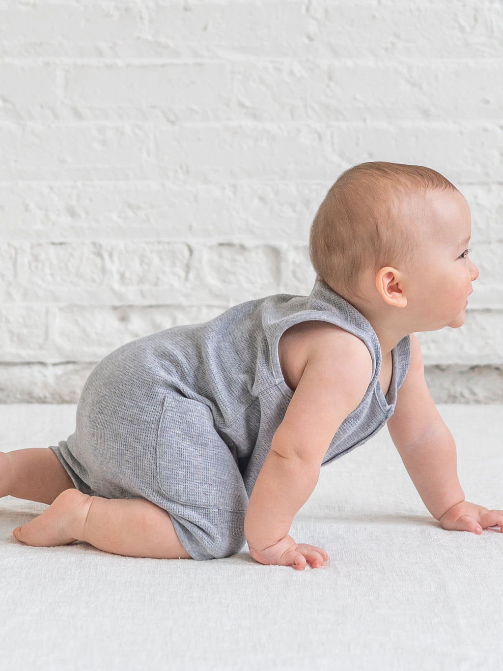 Percy Waffle Short Romper - Ashen Baby : One Pieces : Rompers : Tanks KENDI by Colored Organics Baby Percy Waffle Short Romper - Ashen | Colored Organics®