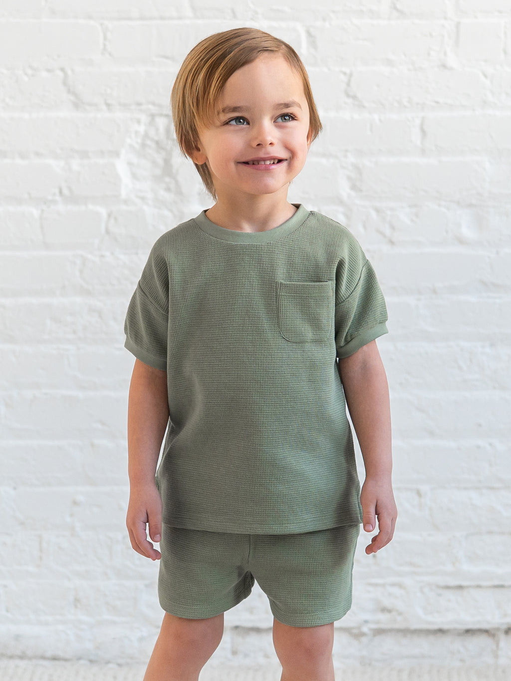 Bailey Waffle Pocket Tee - Fern Baby-Kids : Tops : Tees : Short Sleeves KENDI by Colored Organics Bailey Waffle Pocket Tee - Fern for Baby | Colored Organics®