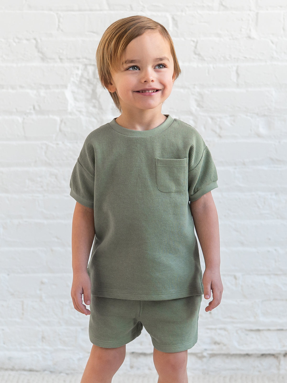 Bailey Waffle Pocket Tee - Fern Baby-Kids : Tops : Tees : Short Sleeves KENDI by Colored Organics Bailey Waffle Pocket Tee - Fern for Baby | Colored Organics®