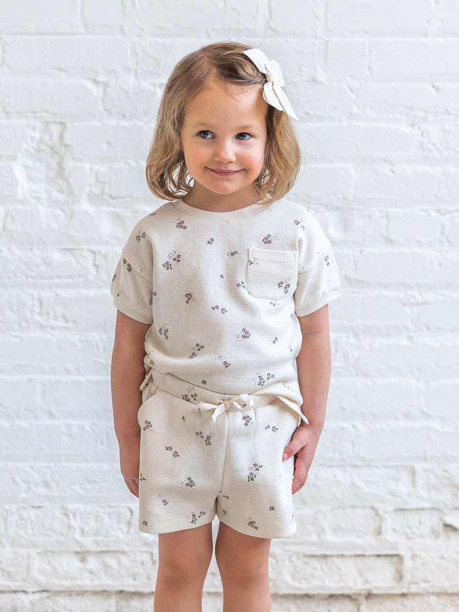 Bailey Waffle Pocket Tee - Sylva Floral / Fog + Fern Baby-Kids : Tops : Tees : Short Sleeves KENDI by Colored Organics Bailey Waffle Pocket Tee - Sylva Floral | Colored Organics®