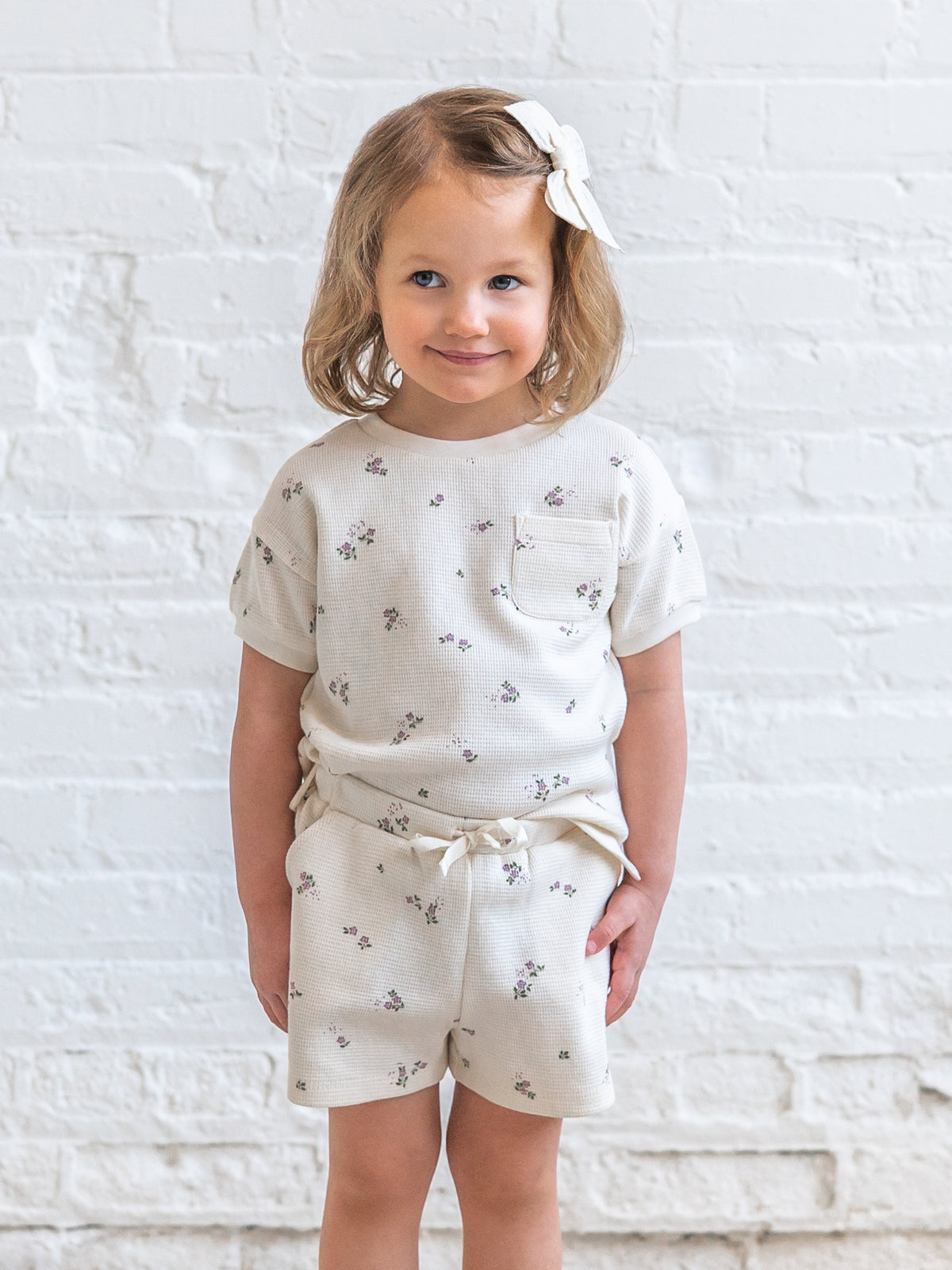 Bailey Waffle Pocket Tee - Sylva Floral / Fog + Fern Baby-Kids : Tops : Tees : Short Sleeves KENDI by Colored Organics Bailey Waffle Pocket Tee - Sylva Floral | Colored Organics®