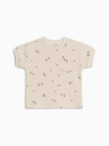 Bailey Waffle Pocket Tee - Sylva Floral / Fog + Fern Baby-Kids : Tops : Tees : Short Sleeves KENDI by Colored Organics Bailey Waffle Pocket Tee - Sylva Floral | Colored Organics®