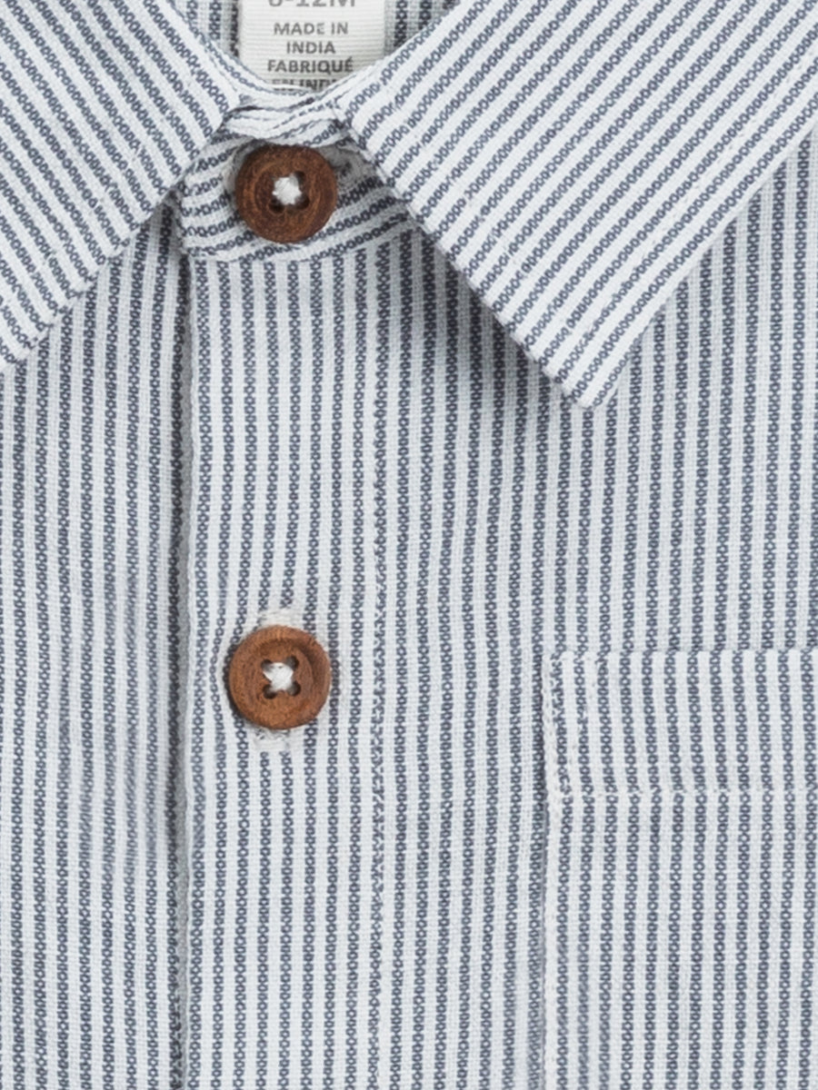 Landon Seersucker Collared Button Down Shirt Baby-Kids : Tops : Short Sleeve Colored Organics Organic Baby and Kids Landon Seersucker Button Down Shirt