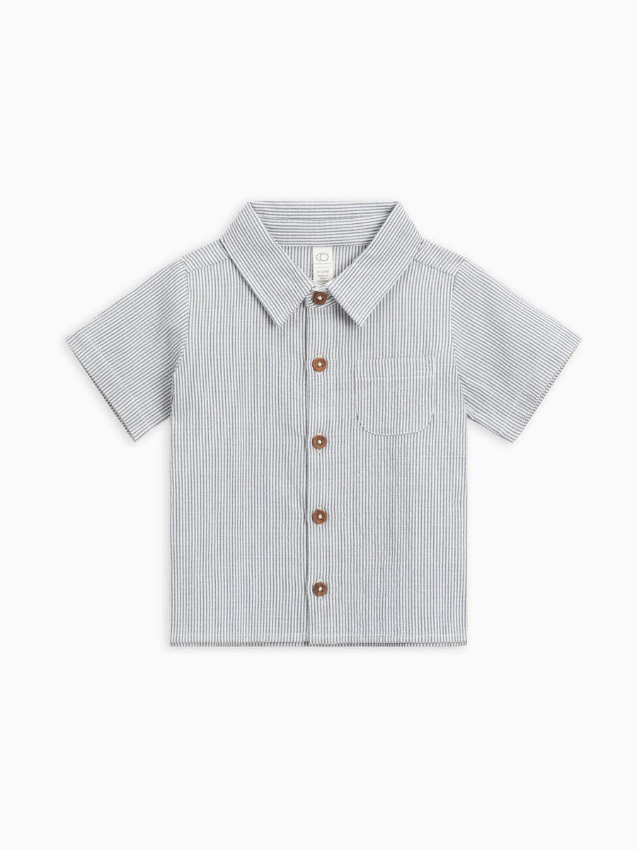 Landon Seersucker Collared Button Down Shirt Baby-Kids : Tops : Short Sleeve Colored Organics Organic Baby and Kids Landon Seersucker Button Down Shirt