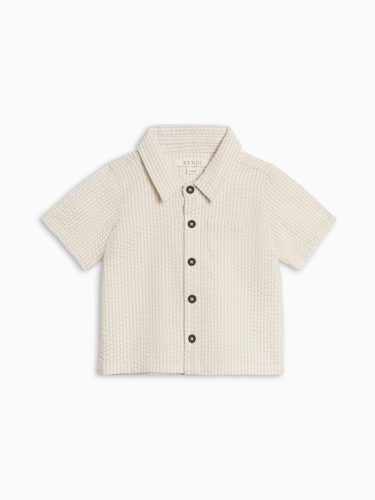 Landon Seersucker Collared Button Down Shirt - Dune Stripe Baby-Kids : Tops : Shirts : Short Sleeves KENDI by Colored Organics Landon Seersucker Collared Button Down | Colored Organics®