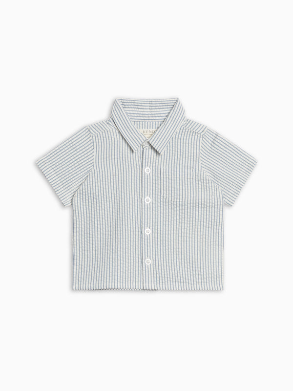 Landon Seersucker Button Down - Shore Stripe / Sea