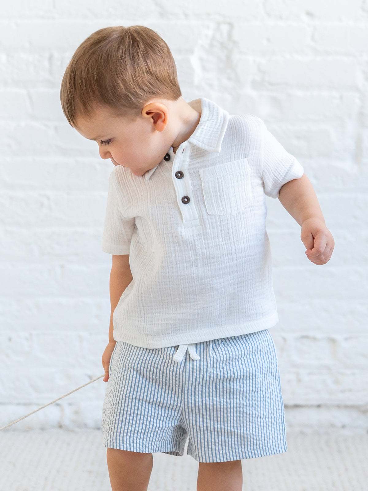 Nixie Seersucker Shorts - Shore Stripe / Sea Baby-Kids : Bottoms : Shorts KENDI by Colored Organics Nixie Seersucker Shorts - Shore Stripe | Colored Organics®