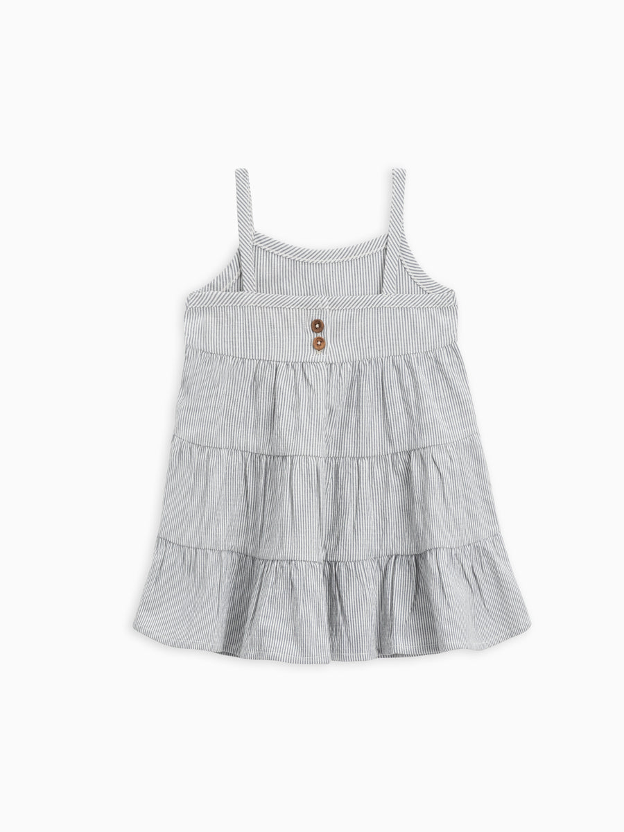 Cari Seersucker Tiered Dress Baby-Kids : Tops : Dresses Colored Organics Organic Baby and Kids Cari Seersucker Tiered Dress