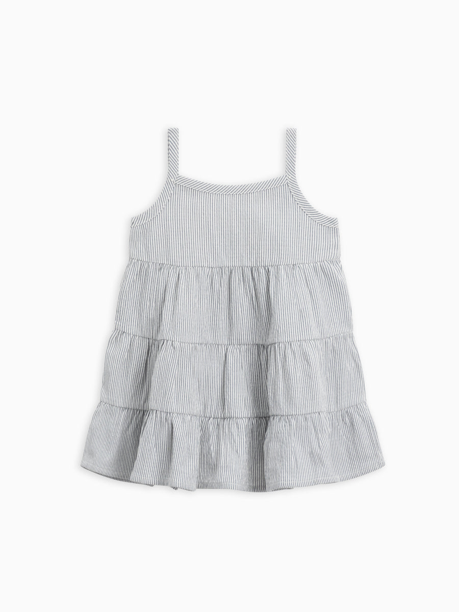 Cari Seersucker Tiered Dress Baby-Kids : Tops : Dresses Colored Organics Organic Baby and Kids Cari Seersucker Tiered Dress