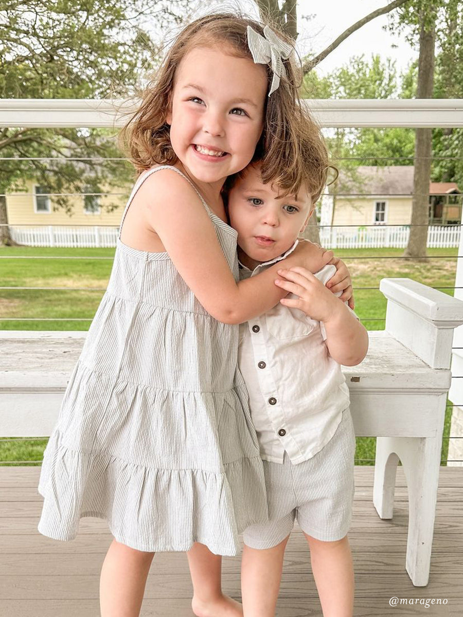 Cari Seersucker Tiered Dress Sale : Baby-Kids : Dresses : Tanks Kendi Organic Cotton Baby and Kids Cari Seersucker Tiered Dress