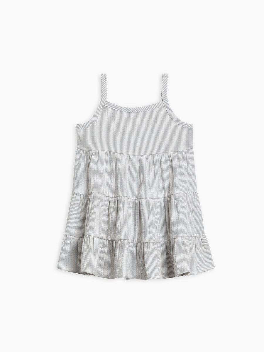 Cari Seersucker Tiered Dress Sale : Baby-Kids : Dresses : Tanks Kendi Organic Cotton Baby and Kids Cari Seersucker Tiered Dress