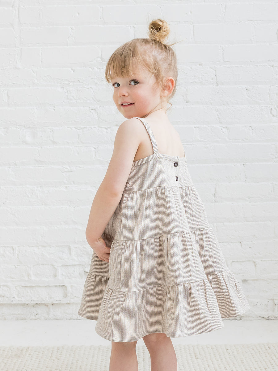 Cari Seersucker Tiered Dress Sale :Baby-Kids :Dresses :Tanks Kendi Organic Cotton Baby and Kids Cari Seersucker Tiered Dress
