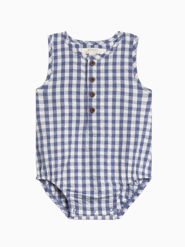 Wren Seersucker Bubble Romper Baby :One Pieces :Rompers :Tanks Kendi Organic Cotton Baby Wren Seersucker Bubble Romper
