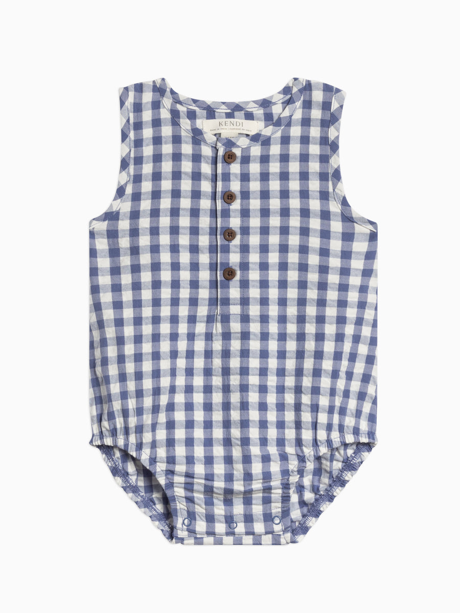 Wren Seersucker Bubble Romper Baby :One Pieces :Rompers :Tanks Kendi Organic Cotton Baby Wren Seersucker Bubble Romper