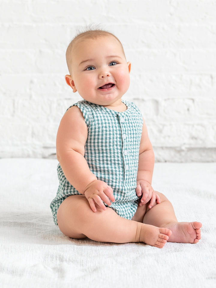 Organic Cotton Baby Wren Seersucker Bubble Romper
