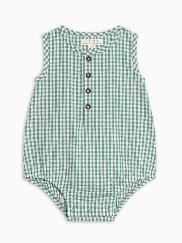 Wren Seersucker Bubble Romper - Laguna Gingham