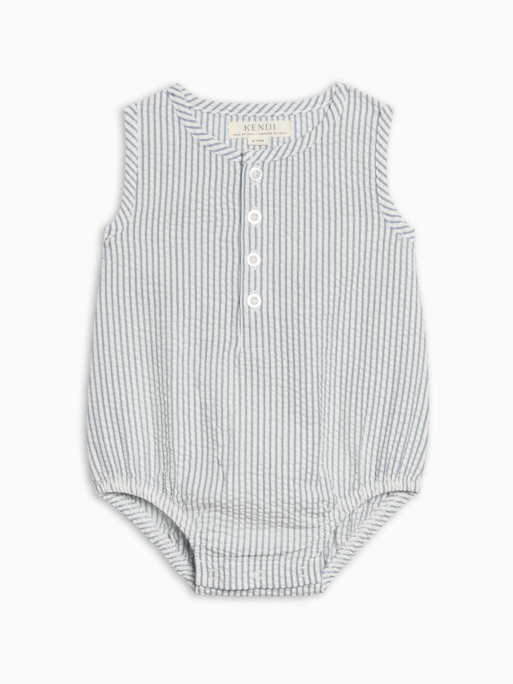 Wren Seersucker Bubble Romper - Shore Stripe / Sea Baby : One Pieces : Rompers : Tanks KENDI by Colored Organics Wren Seersucker Bubble Romper - Shore | Colored Organics®