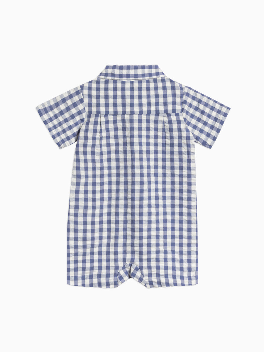 Mato Seersucker Collared Romper Baby :One Pieces :Rompers :Short Sleeves Kendi Organic Cotton Baby Mato Seersucker Collared Romper