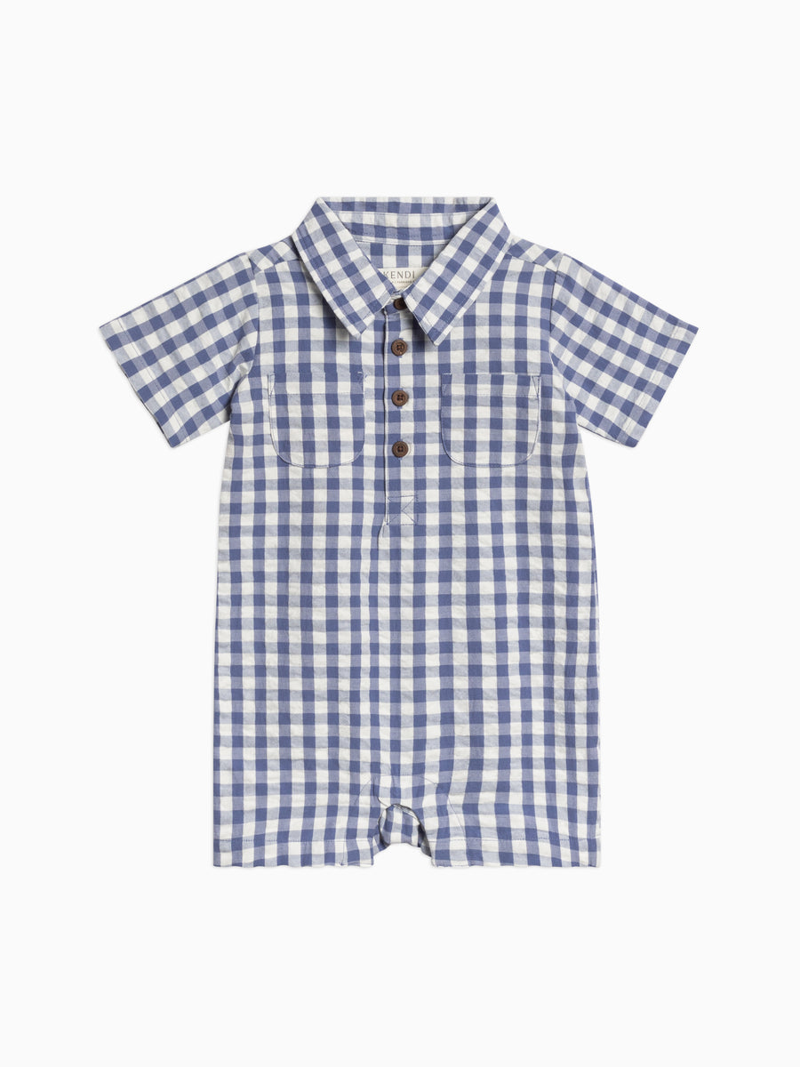 Mato Seersucker Collared Romper Baby :One Pieces :Rompers :Short Sleeves Kendi Organic Cotton Baby Mato Seersucker Collared Romper