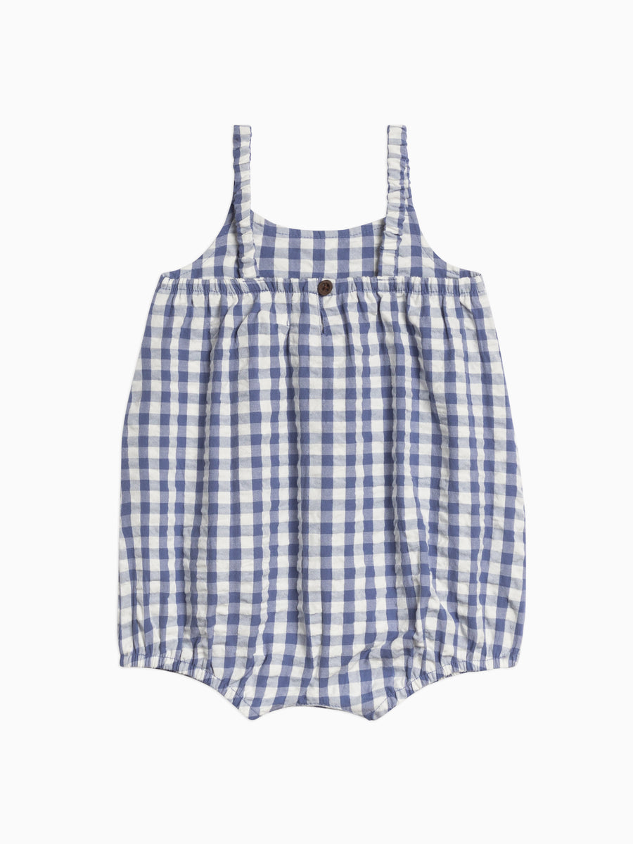 Caspia Seersucker Bubble Romper Baby :One Pieces :Rompers :Tanks Kendi Organic Cotton Baby Caspia Seersucker Bubble Romper