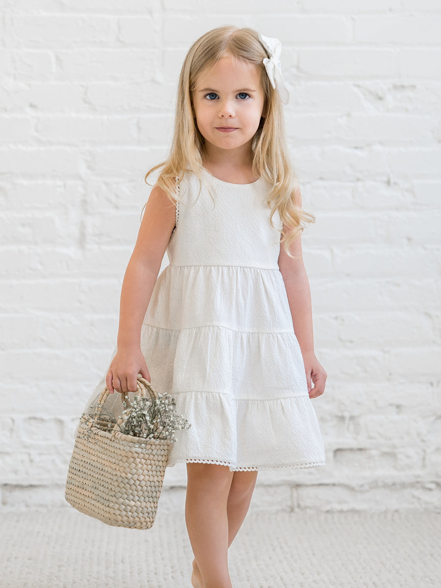 Zoey Seersucker Tiered Dress Baby-Kids :Dresses :Tanks Kendi Organic Cotton Baby and Kids Zoey Seersucker Tiered Dress
