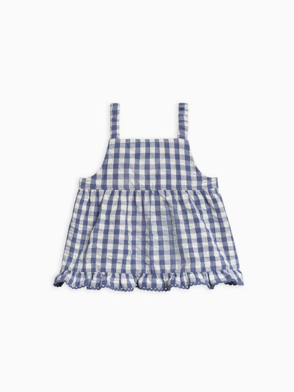 Ember Seersucker Ruffle Tank Baby-Kids : Tops : Tanks Kendi Organic Cotton Baby Ember Seersucker Ruffle Tank
