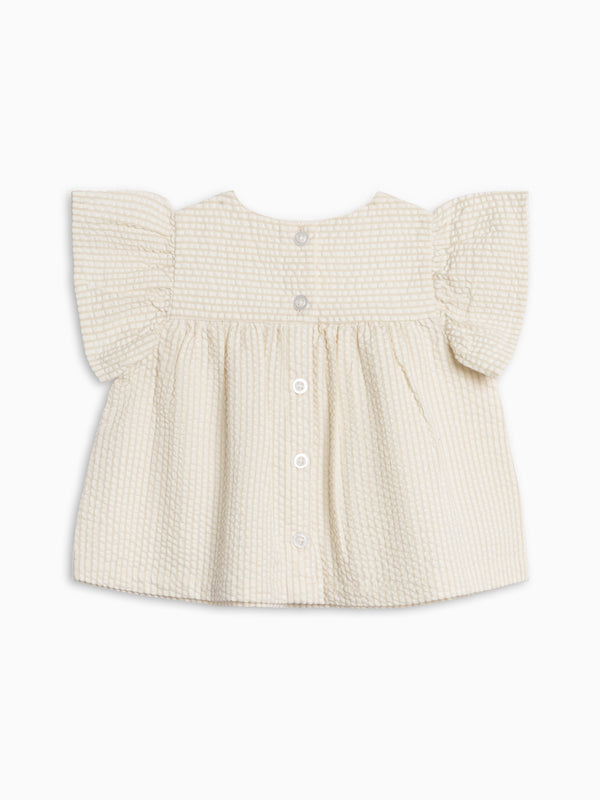 Viv Seersucker Ruffle Top - Dune Stripe