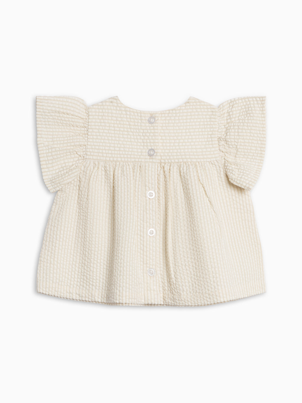 Viv Seersucker Ruffle Top - Dune Stripe Sale : Baby-Kids : Tops : Shirts : Short Sleeves KENDI by Colored Organics Viv Seersucker Ruffle Top - Dune Stripe | Colored Organics®