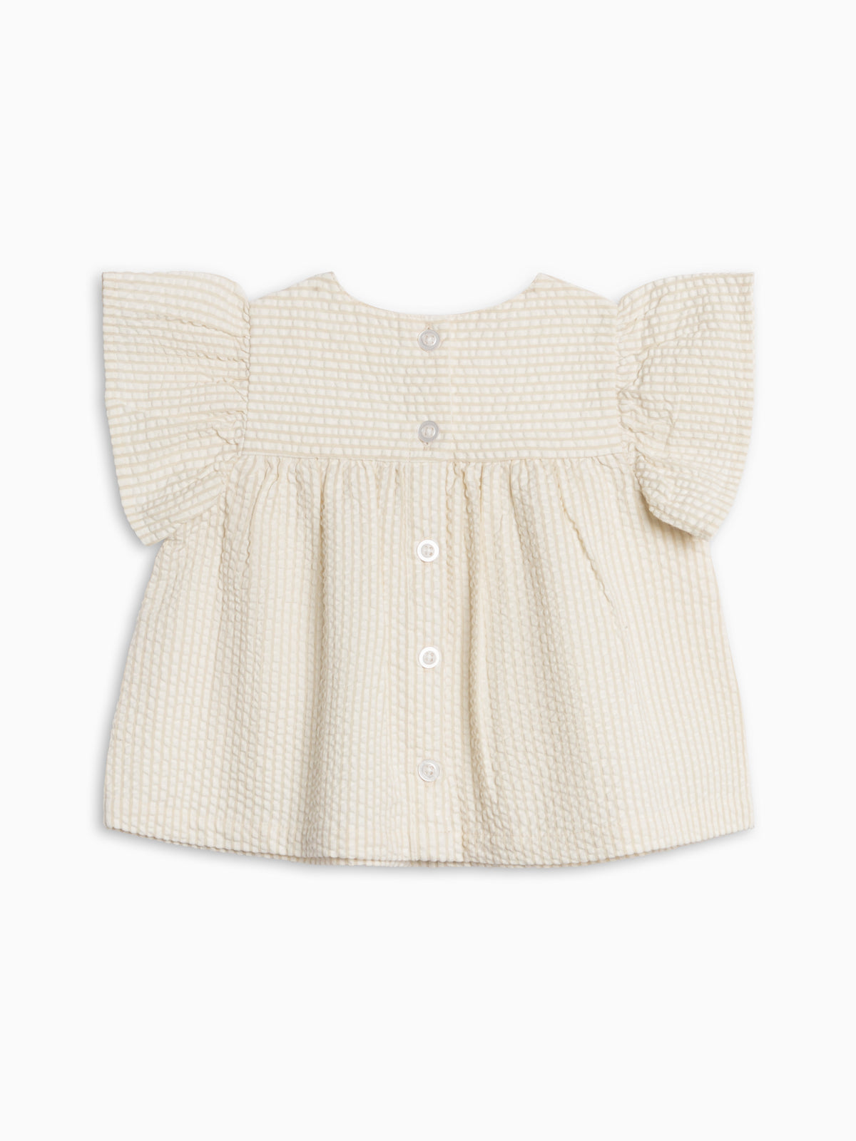 Viv Seersucker Ruffle Top - Dune Stripe Sale : Baby-Kids : Tops : Shirts : Short Sleeves KENDI by Colored Organics Viv Seersucker Ruffle Top - Dune Stripe | Colored Organics®