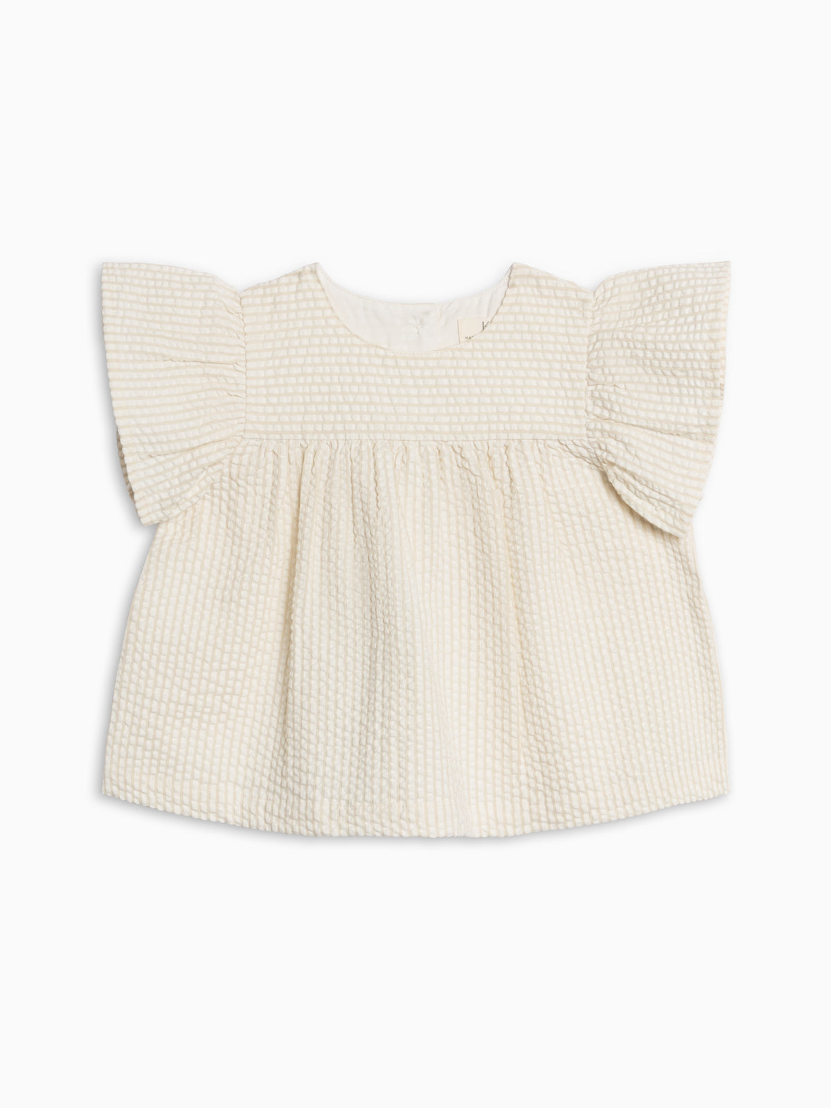Viv Seersucker Ruffle Top - Dune Stripe Sale : Baby-Kids : Tops : Shirts : Short Sleeves KENDI by Colored Organics Viv Seersucker Ruffle Top - Dune Stripe | Colored Organics®