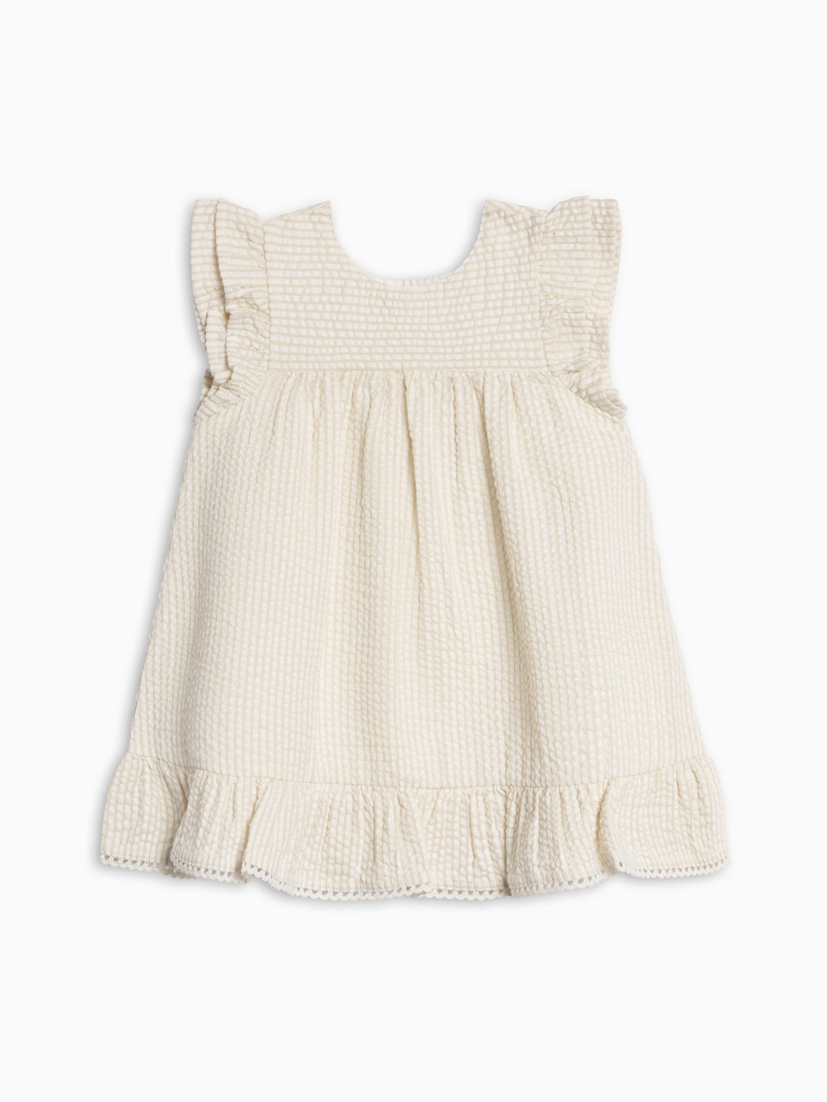 Lorena Seersucker Double Ruffle Sleeve Dress - Dune Stripe Sale : Baby-Kids : Dresses : Tanks KENDI by Colored Organics Lorena Seersucker Double Ruffle Sleeve | Colored Organics®