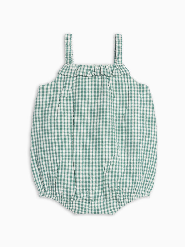 Rosalie Seersucker Ruffle Bubble Romper - Laguna Gingham