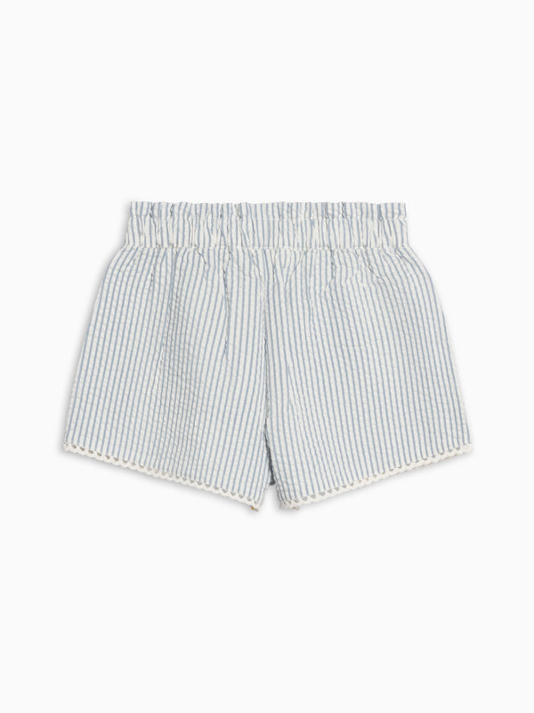 Patty Seersucker Scalloped Trim Short - Shore Stripe / Sea