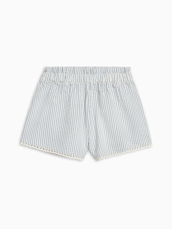 Patty Seersucker Scalloped Trim Short - Shore Stripe / Sea