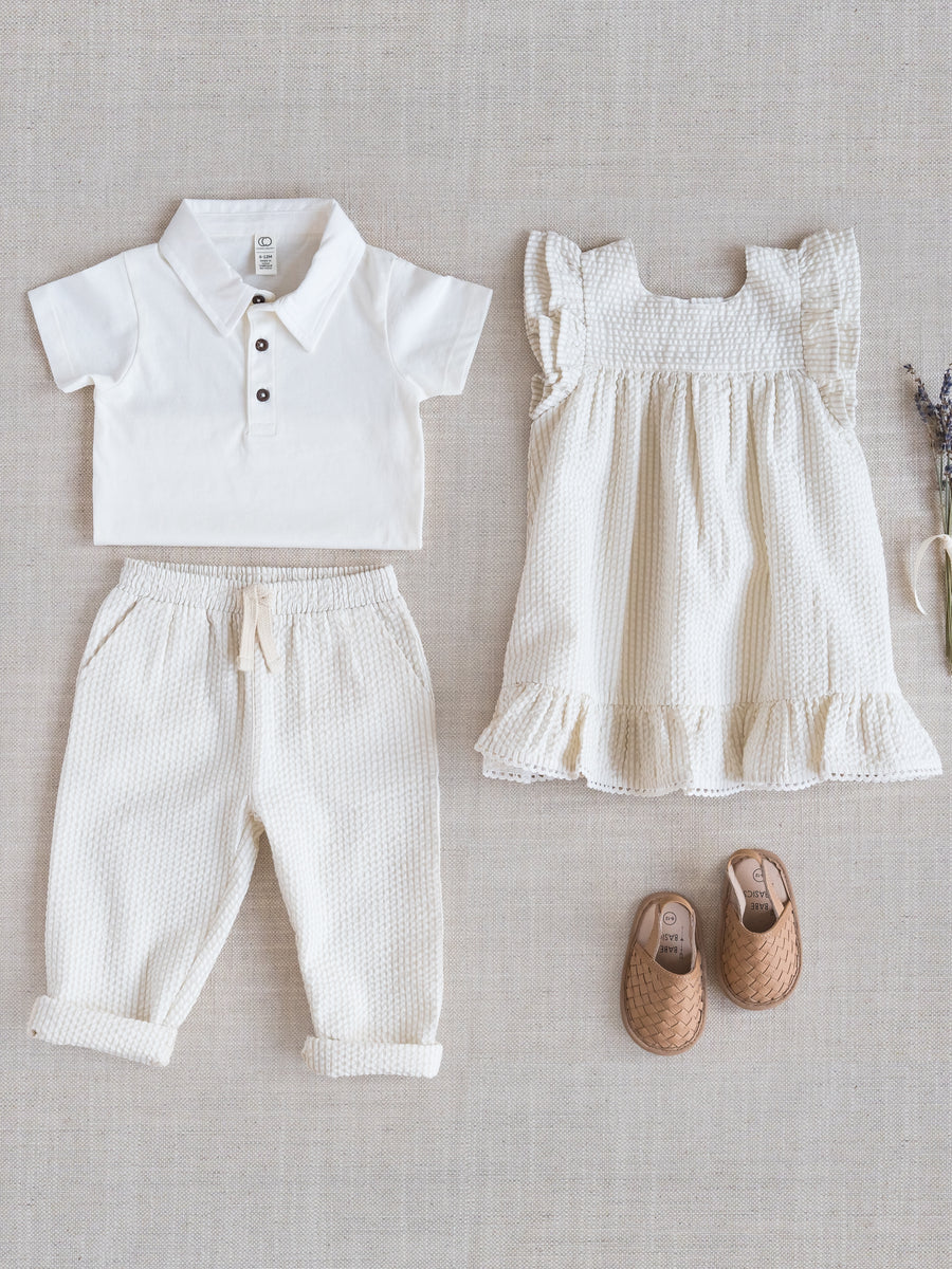 Merrit Seersucker Pant - Dune Stripe Baby-Kids : Bottoms : Pants KENDI by Colored Organics Organic Cotton Baby and Kids Merrit Seersucker Pant