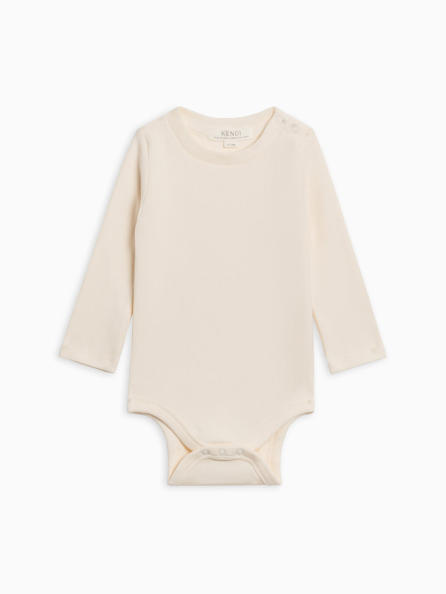 Sammy Ribbed Snap Shoulder Long Sleeve Bodysuit Baby : One Pieces : Bodysuits : Long Sleeves Kendi Organic Cotton Baby Sammy Ribbed Snap Shoulder Long Sleeve Bodysuit