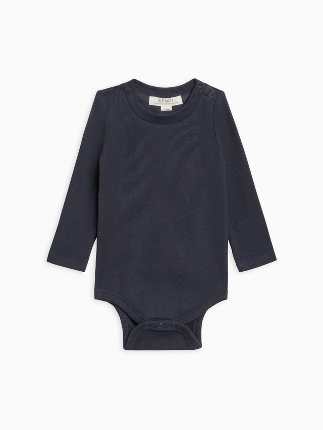 Sammy Ribbed Snap Shoulder Long Sleeve Bodysuit Baby : One Pieces : Bodysuits : Long Sleeves Kendi Organic Cotton Baby Sammy Ribbed Snap Shoulder Long Sleeve Bodysuit