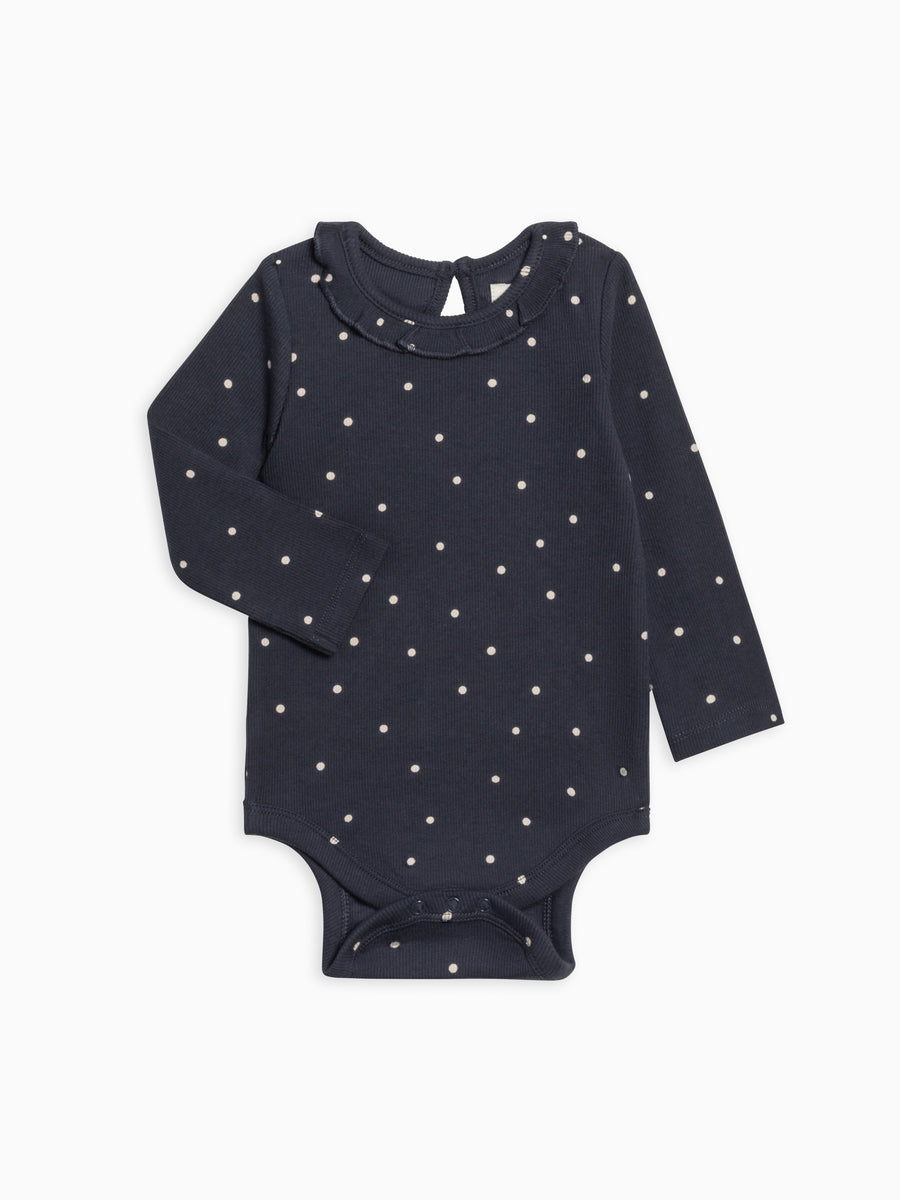 Irma Ribbed Ruffle Neck Bodysuit Sale :Baby :One Pieces :Bodysuits :Long Sleeves Kendi Organic Cotton Baby Irma Ribbed Ruffle Neck Bodysuit