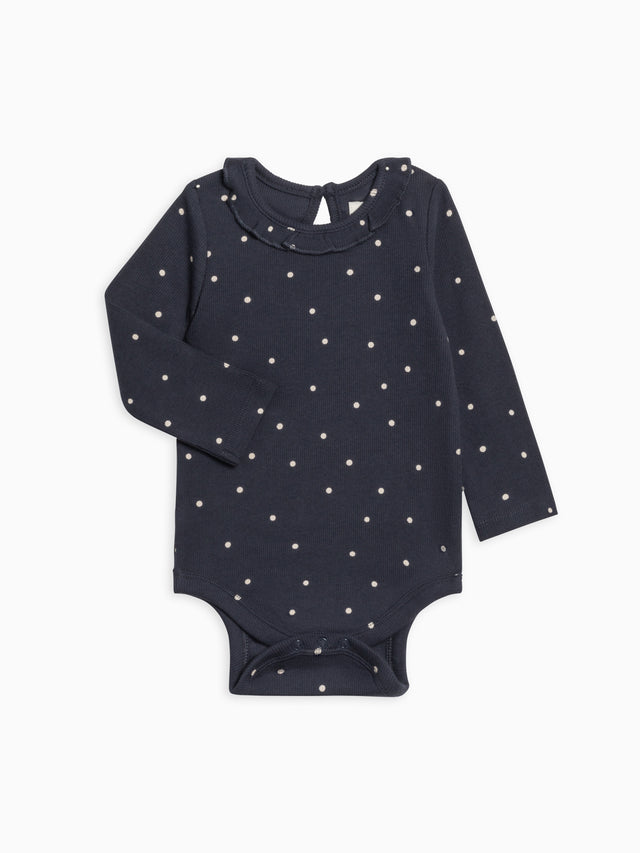 Irma Ribbed Ruffle Neck Bodysuit Baby : One Pieces : Bodysuits : Long Sleeves Kendi Organic Cotton Baby Irma Ribbed Ruffle Neck Bodysuit