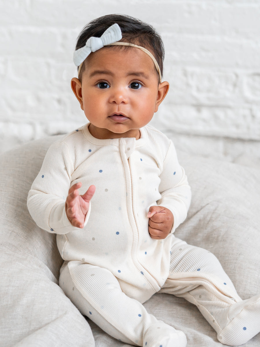 Kit Ribbed Zipper Sleeper - Mini Dot / Sea + Dune