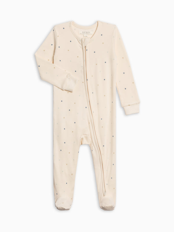Kit Ribbed Zipper Sleeper - Mini Dot / Sea + Dune