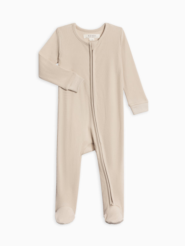 Kit Ribbed Zipper Sleeper Baby : One Pieces : Sleepers : Long Sleeves Kendi Organic Cotton Baby Kit Ribbed Zipper Sleeper