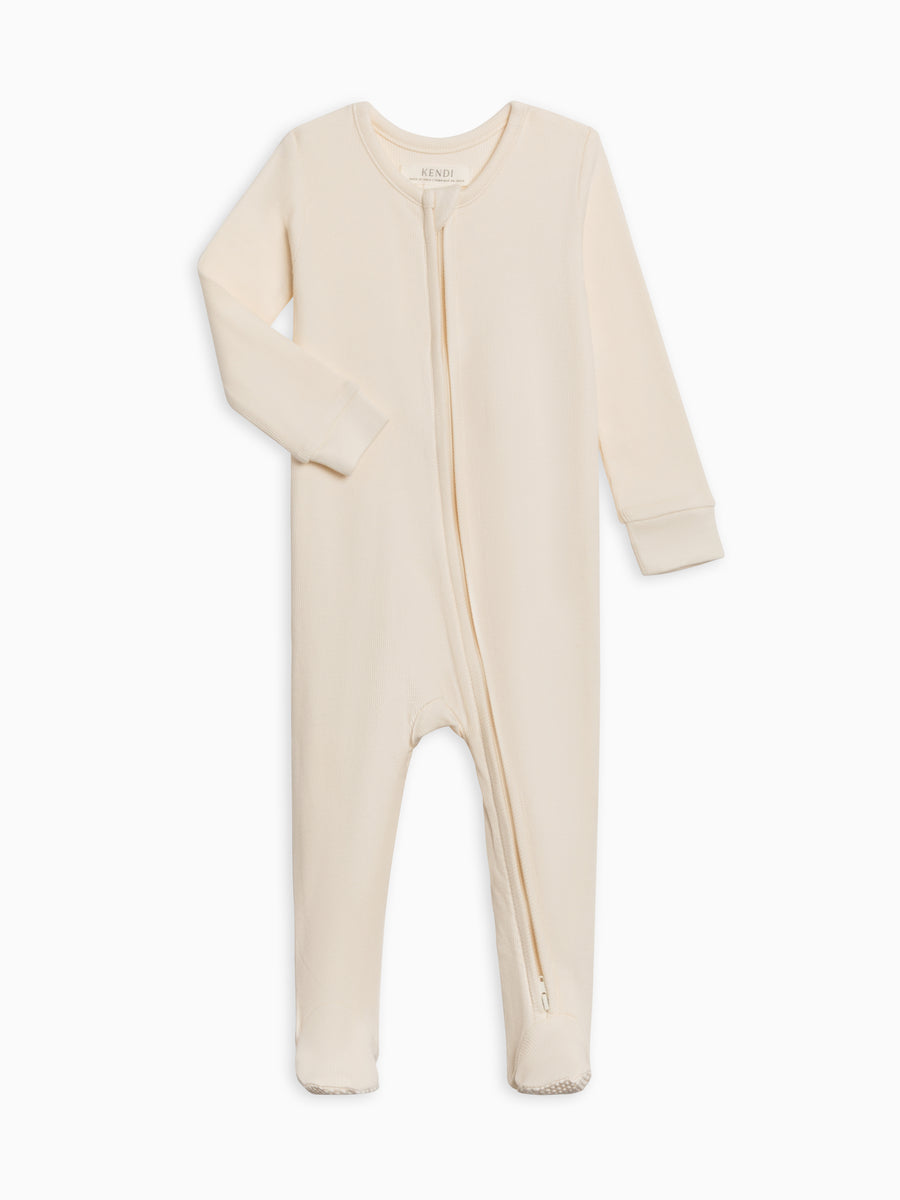 Kit Ribbed Zipper Sleeper Baby : One Pieces : Sleepers : Long Sleeves Kendi Organic Cotton Baby Kit Ribbed Zipper Sleeper