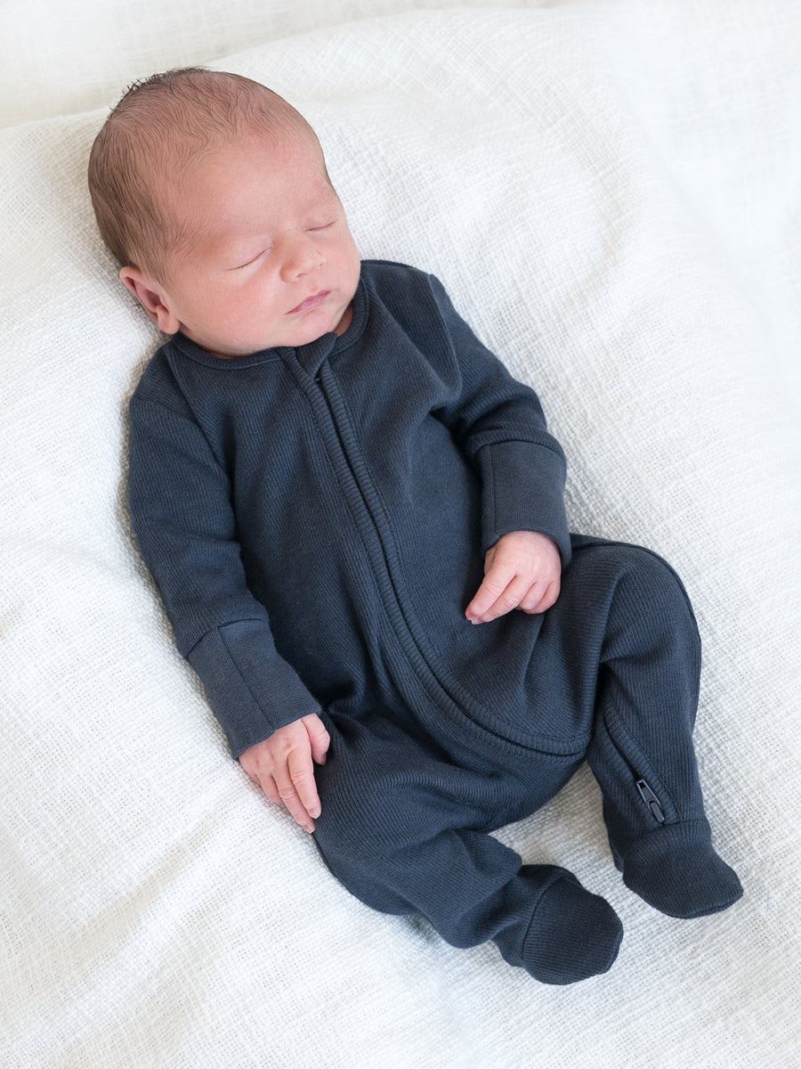 Kit Ribbed Zipper Sleeper Baby : One Pieces : Sleepers : Long Sleeves Kendi Organic Cotton Baby Kit Ribbed Zipper Sleeper