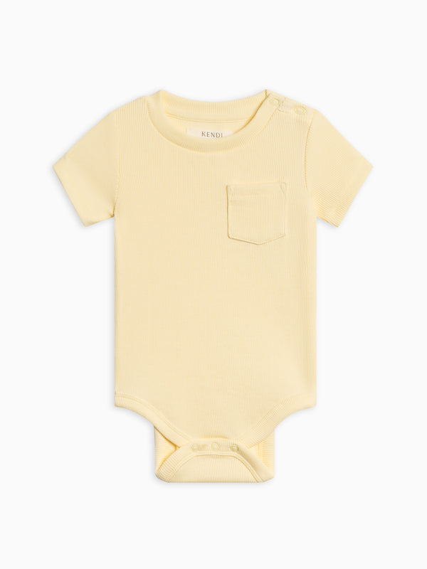 Dana Ribbed Short Sleeve Pocket Bodysuit Baby : One Pieces : Bodysuits : Short Sleeves Kendi Organic Cotton Baby Dana Ribbed Short Sleeve Pocket Bodysuit